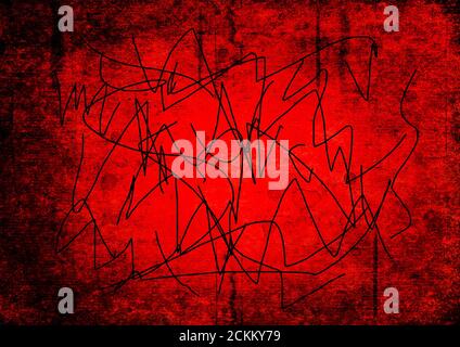 Sangue sangue rosso grunge sfondo. Vntage sfondo texture astratta. Acquerello disegno a mano modello invecchiato con blot di sangue rosso e nero scribble. Re Foto Stock