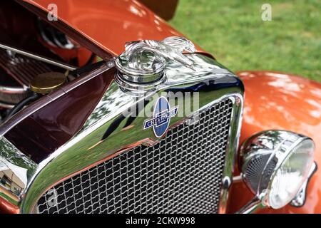 DIEDERSDORF, GERMANIA - 30 AGOSTO 2020: Il dettaglio di auto d'epoca Chevrolet, 1930. La mostra di 'US Car Classics'. Foto Stock