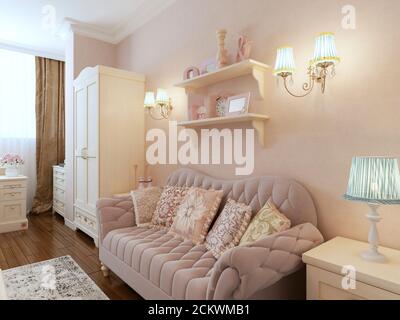 Interni classici della camera da letto. rendering 3d Foto Stock