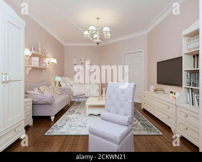 Camera da letto in stile provenza. rendering 3d Foto Stock