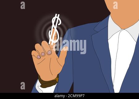 Uomo d’affari che indica il piano di crescita aziendale del futuro. Business concetto di sviluppo per il successo e crescita crescente. Illustrazione Foto Stock