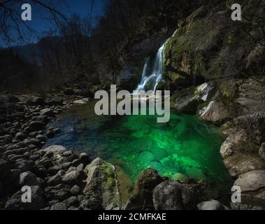 Schiaffo Virje di notte, Bovec, Slovenia Foto Stock