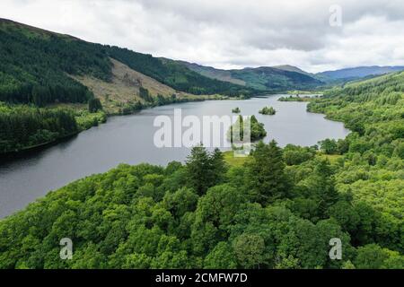 Veduta aerea del drone di Loch Chon Aberfoyle Trossachs Foto Stock