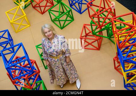 USO EDITORIALE SOLO Justine Simons OBE, Vice Sindaco per la Cultura e le Industrie creative, presenta un'installazione di Rasheed Araeen presso la Biblioteca di Willesden Green nell'ambito della prima BIENNALE DI BRENT, presentata da Brent 2020, London Borough of Culture e che si svolge in spazi pubblici attraverso il Borough dal 19 settembre ?? 13 dicembre 2020, Londra. Foto Stock