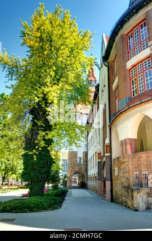 Architettura Art Nouveau a Kecskemet, Ungheria Foto Stock