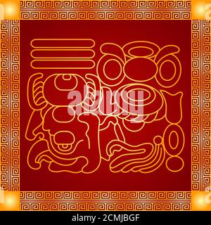 set di ornamenti simbolici indiani Americani, Maya e Aztec Foto Stock