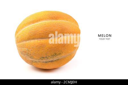 Melone maturo su sfondo bianco, vista laterale. Frutta sfondo con spazio per copiare. Foto Stock