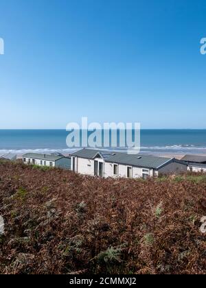 Un parco di roulotte statico, o casa mobile a Hillend a Rhossili Beach sulla penisola di Gower Galles UK Foto Stock