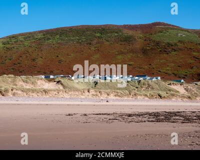 Un parco di roulotte statico, o casa mobile a Hillend a Rhossili Beach sulla penisola di Gower Galles UK Foto Stock