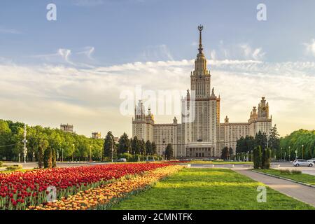 Mosca dello skyline della città a Lomonosov Moscow State University, Mosca Russia Foto Stock