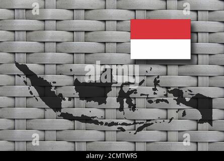 Mappa e bandiera dell'Indonesia, conttre in Asia, illustrazione 3D Foto Stock