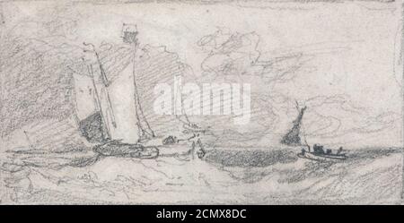 John Sell Cotman - Vagli e Barche a vela in un Mare instabile Foto Stock