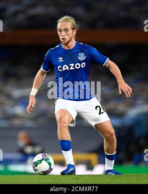 Tom Davies di Everton durante la seconda partita della Carabao Cup al Goodison Park di Liverpool. Foto Stock