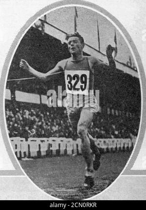 Joseph Guillemot vainqueur du 5000 mètres aux JO de 1920. Foto Stock