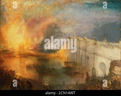 Joseph Mallord William Turner, inglese - The Burning of the Houses of Lords and Commons, 16 ottobre 1834 Foto Stock