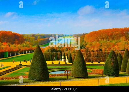 Glorious Autumn Colors at the Versailles Gardens Foto Stock