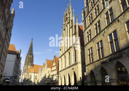 Storia municipio e chiesa di San Lamberti al mercato Prinzipalmarket Foto Stock