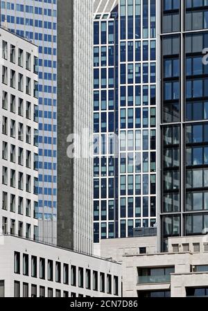 Alti edifici, castelli in cemento, quartiere finanziario, Francoforte sul meno, Assia, Germania, Europa Foto Stock