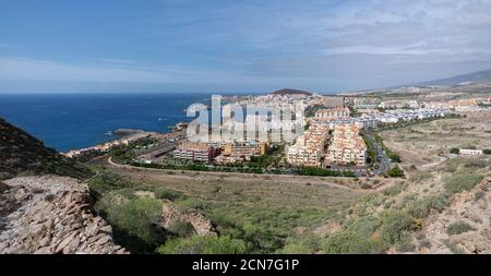 Vista panoramica di Los Cristianos, tenero, Isole Canarie, Spagna Foto Stock