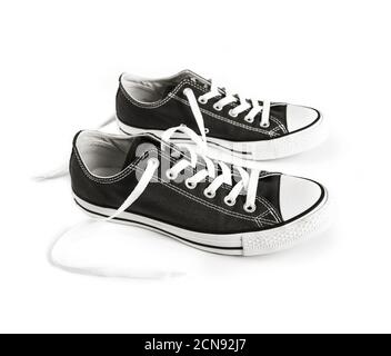 Sneakers nero isolato su sfondo bianco Foto Stock