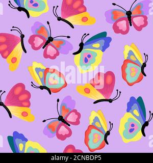 Farfalle con pattern senza cuciture. Farfalla colorata ripetizione sfondo per tessuto, carta da parati, imballaggio. Foto Stock