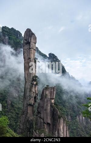 enormi colonne di granito nella montagna di sanqing Foto Stock