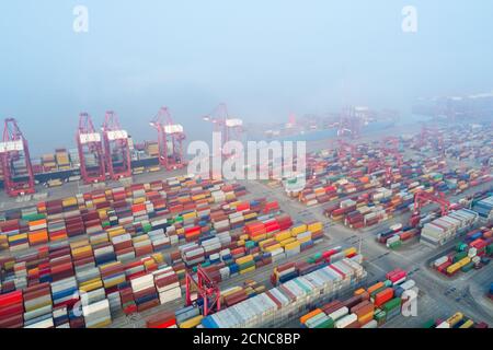 vista aerea del porto dei container di shanghai Foto Stock