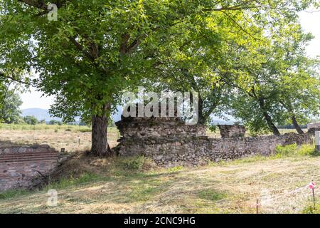 Rovine dell'antica città romana Nicopolis ad Nestum vicino alla città di Garmen, Regione di Blagoevgrad, Bulgaria Foto Stock