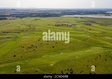 Vista aerea dei campi da golf di Gullane, Gullane 1 e 2, Gullane Hill, East Lothian, Scozia. Foto Stock