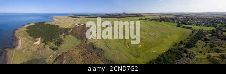 Vista aerea del campo da golf di Muirfield, Gullane, East Lothian, Scozia. Foto Stock