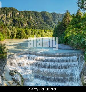 Cascata del fiume Lech, Fussen, Allgau, Schwaben, Baviera, Germania, Europa Foto Stock