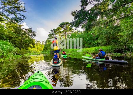 Kayak attraverso cane Bayou, New Orleans, Louisiana, Stati Uniti d'America Foto Stock