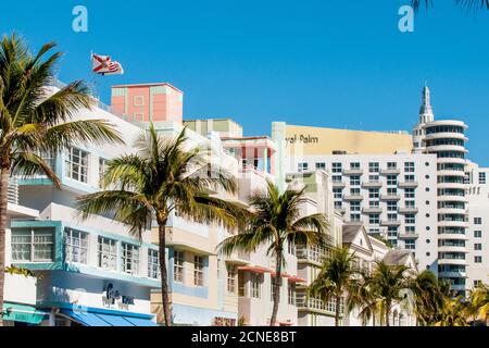 Architettura Art Deco nel quartiere di South Beach, Miami, Florida, Stati Uniti d'America
