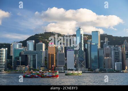 Star Ferry e skyline di Hong Kong Island, Hong Kong, Cina, Asia Foto Stock