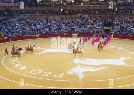 Saragozza, Spagna - 8 ottobre 2014: Prima parata, conosciuta come paseillo, in una corrida. Foto Stock