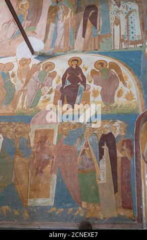 Theotokos in paradiso. Il Giudizio universale. Affreschi di Dionisio all'interno della Cattedrale della Natività della Vergine nel monastero di Ferapontov, Russia Foto Stock