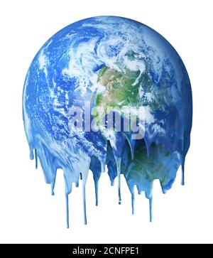 Fondere caldo e sgocciolare pianeta inabitabile Terra, riscaldamento globale cambiamento climatico concetto Foto Stock