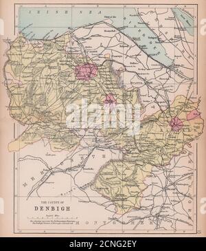 DENBIGHSHIRE 'la Contea di Denbigh' Wrexham Rhyl Wales BARTHOLOMEW 1882 mappa Foto Stock