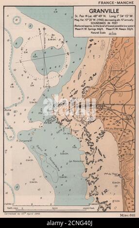 Grafico della costa di Granville. Mappa di pianificazione D-Day. Manica. AMMIRALTY 1943 anni Foto Stock