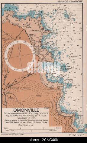 Omonville Sea Coast Chart. Mappa di pianificazione D-Day. Manica. AMMIRALTY 1943 anni Foto Stock