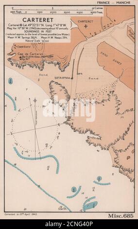 Grafico della costa del mare di Carteret. Mappa di pianificazione D-Day. Manica. AMMIRALTY 1943 anni Foto Stock