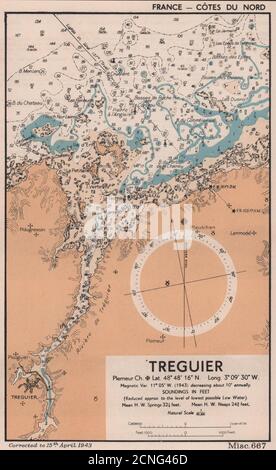 Grafico della costa del mare di Treguier. Mappa di pianificazione D-Day. Côtes-d'Armor. AMMIRAGLIATO 1943 Foto Stock