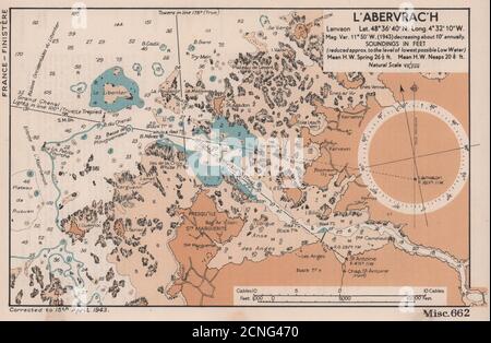 L'Avervrac'h grafico della costa del mare. Mappa di pianificazione D-Day. Finistère. AMMIRAGLIATO 1943 Foto Stock