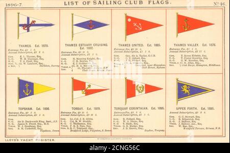 YACHT & SAILING CLUB FLAGS T-U Thames Tosham Torbay Torquay Avanti superiore 1896 Foto Stock