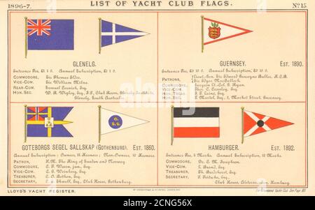 BANDIERE YACHT & SAILING CLUB. Glenelg. Guernsey. Goteborgs. Stampa Hamburger 1896 Foto Stock