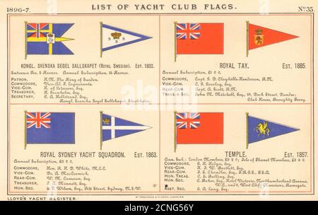 BANDIERE ROYAL YACHT & SAILING CLUB. Tempio Squadrone Svedese Tay Sydney Yacht 1896 Foto Stock