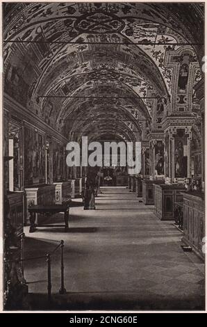 Biblioteca Vaticana a Roma: Sala principale. Decorazioni in scultura e fresco 1903 Foto Stock