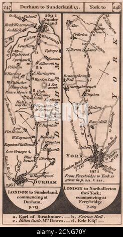 Durham - Sunderland. York - Tollerton Road strip map PATERSON 1803 vecchio Foto Stock