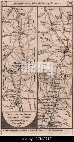 Amesbury-Stonehenge-Warminster-Frome Road Strip map PATERSON 1803 vecchio Foto Stock