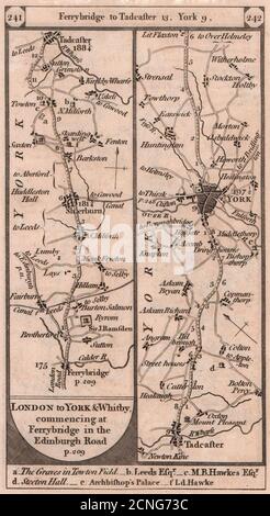 Ferrybridge - Sherburn - Tadcaster - York Road strip map PATERSON 1803 anni Foto Stock